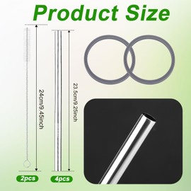 8pcs Metal Straw Replacement for Owala Water Bottle 40oz with 2 Straw Cleaning Brushes and Washers Gasket, Reusable Stainless Steel Straw Seal Ring Compatible with Owala Water Bottle Accessories Part