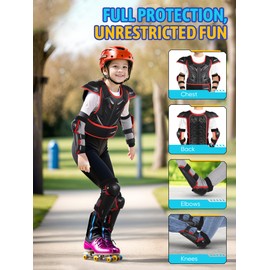 JUSTDOLIFE Dirt Bike Gear for Kids , 5 PCS Kids Dirt Bike Gear Motorcycle Armor Suit Youth Motocross Protective Gear for Boys Girls Chest Protector with Elbow Knee Pads for Biking (Red)