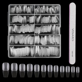 Soft Gel Tips Nails, Venares 500 Pieces Nail Tips Set Nail Files, 12 Sizes Artificial Nails Short Glue Gel Press On Nails Press On Nails, Nail Tips Short Full Cover Nail Tips for Gel Nails Starter Set