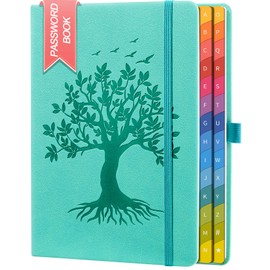 ZXHQ Password Book with Colorful Alphabetical Tabs, 8.4" x 5.8" Hardcover Password Keeper Organizer for Managing Internet Website Addresses and Logins-Light LakeBlue