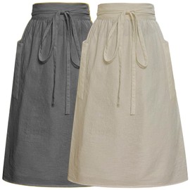 Cityelf - Delantal de lino de algodón para mujer, con cintura clásico, con volantes, color liso, brillante, para cocinar, pintar, obras de arte, 2 Pack-beige+gris, Medium