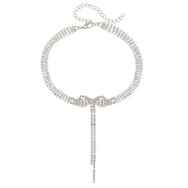 BSOKEIXD Bow Tassel Necklace Boho Butterfly Trendy Dainty Choker Sparkly Nice Chunky Short Crystal Rhinestone Bow Butterfly Pendant Necklace for Women Wedding BirthdayProm Party Bar