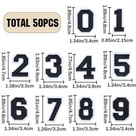 CABODYALS 50Pcs Black Number Iron on Patches Mini Assorted Number Embroidery Badge Patch Wool Felt Sew on Repair Appliques Bulk for Sewing Making Craft Clothes Shirts Bag Backpack Jeans Hat Diy Supply