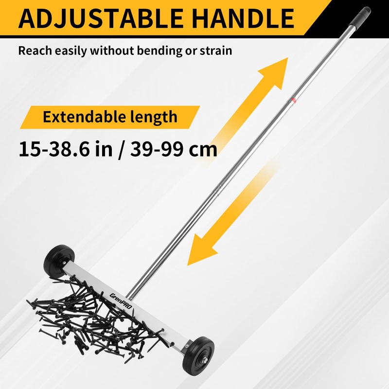 GRENPRO 17" Rolling Magnetic Sweeper with Wheels,8.8 Lbs Pull Force,Telescoping