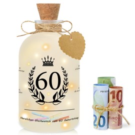 Brmeday 60 Geburtstag Frau Mann LED Flaschenlicht, Geldgeschenke Verpackungen Nachtlicht, Geschenke zum 60.Geburtstag Tischdeko