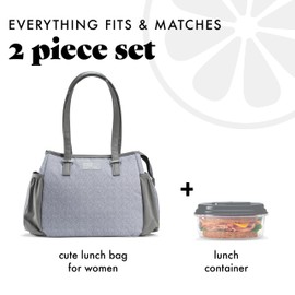 Fit & Fresh Insulated Lunch Bag for Women, Large Lunch Box With Container, Stain-Resistant, Lightweight, for Work - Copley Kit, Gray Tweed