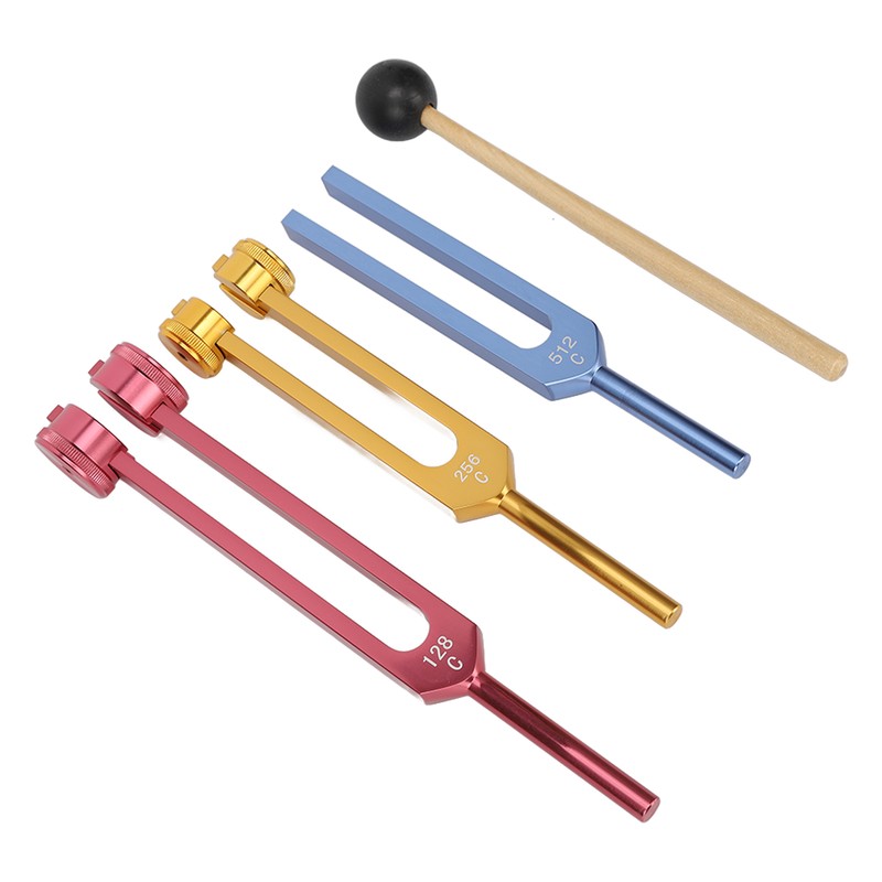 Tuning Forks Set for Healing with Mallet 3 Color Weighted