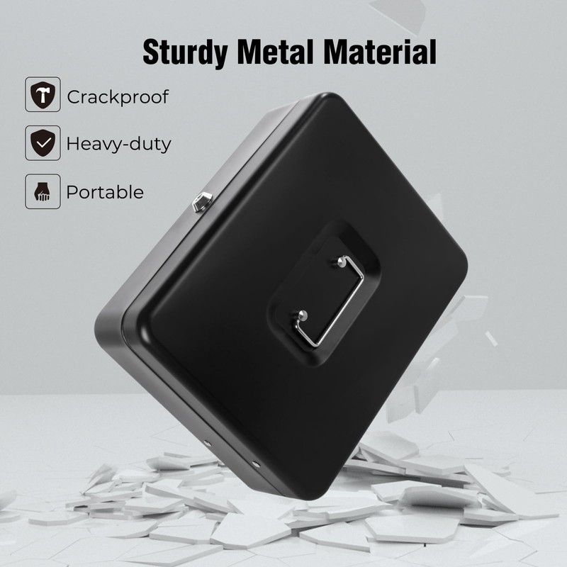 Cash Box with Money Tray and Key Lock, Saving Lock