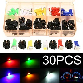 fangzi Bombillas LED,30 Uds Auto T5 5050 SMD bombillas LED Panel de instrumentos tablero bombillas lámpara 12V 5 colores amables