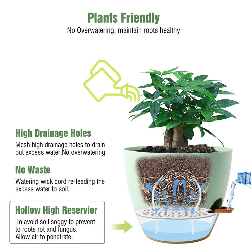 UOUZ 12 inch Large Self Watering Pots, Plastic Planters with