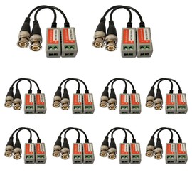 Henxlco 10 Pairs Mini Passive Video Balun Connectors Transceiver BNC Male Cable via UTP CAT5/5E/6 Twisted Pair Transmitter for CCTV Security Camera Surveillance System