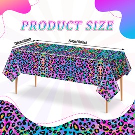 Aysimple 3 Pcs Neon Rainbow Leopard Birthday Tablecloth Disposable Plastic Girl's Sparkly Paint Splatter Cheetah Party Table Cover for Rainbow Leopard Print Pattern Birthday Party Supplies