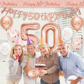50th Birthday Decorations Kit Rose Gold Happy 50th Birthday Decorations Women Happy 50th Birthday Banner Bunting Kit Age 50 by Sheinly