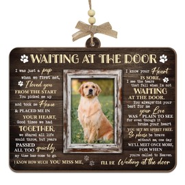 Dog Memorial Photo Ornament – Waiting at the Door – Three Layer Wooden Plaque – Pet Memorial Gifts for Dogs – Bereavement Gifts for Grieving Pet Owners – In Remembrance Ornament with Photo Slot