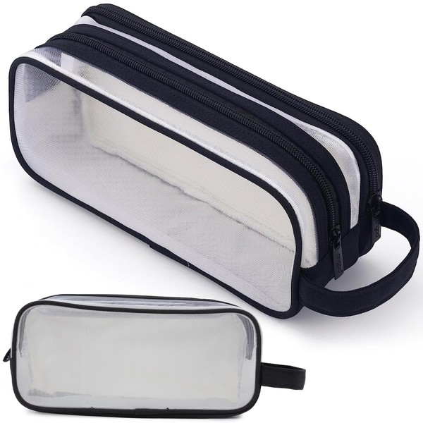 Large Grid Mesh Pencil Case, Clear Pencil Case with 2