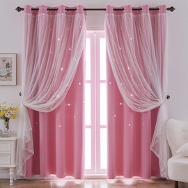 indistar Star Cutout Kids Window Blackout Curtains for Girl Bedroom Window Room Darkening Curtains & Drapes Baby Nursery Curtains (2 Panel,52Wx72L inch,Pink)