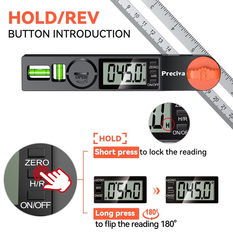 Preciva T-Bevel Gauge & Protractor with Horizontal and Vertical Bubble,0-338°