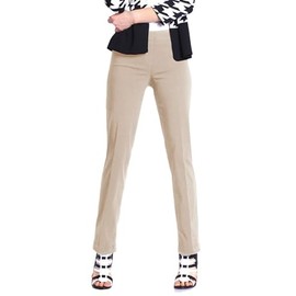 SLIM-SATION Women's Wide Band Pull-On Relaxed Leg Pant with Tummy Control, 8, Stone