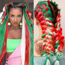 Colored Jumbo Braiding Hair Extensions for Women Girls Red Green White Braid Hair High Temperature Synthetic Fiber Hair Twist Crochet Braids Hair Pre Stretch 24 Inch