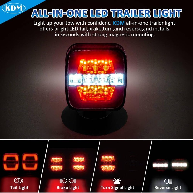 KDM Magnetic Wireless LED Trailer Light kit,Rechargeable Towing Tail Light