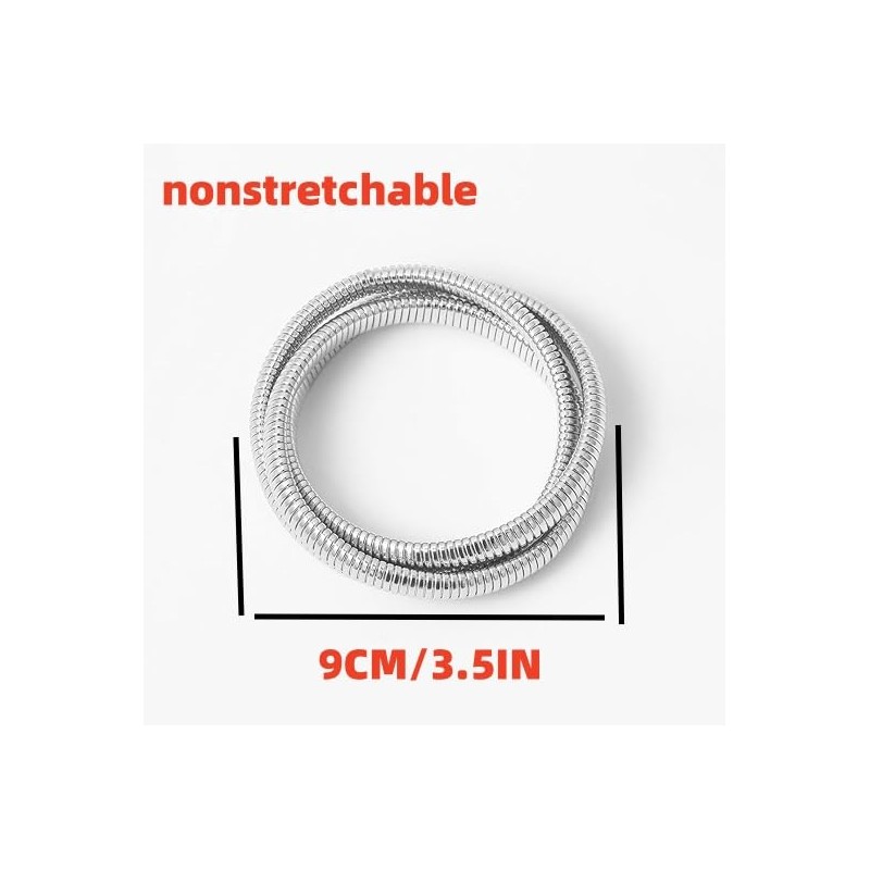 QRH Silver Chunky Bangle Stretch Bracelets Coil Stackable Elastic Snake