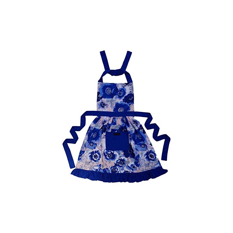 Ragged Rose Frilly Apron, Cotton, Blue, M-L