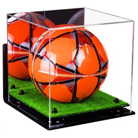 Better Display Cases Acrylic Soccer Ball Display Case with Black Risers Mirror, Turf Base and Wall Mount (A027-BR)