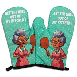 GOSJINNK 2 Pcs Funny Oven Mitts Get The Hxxl Out of My Kitchen Heat Resistant Mitts for Kitchen Decor Sarcastic Saying Silicone Non-Slip Oven Mitts Sweet Housewarming Gifts for Mom Hostess Housewife