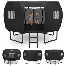STARTWO 14FT Outdoor Trampoline Cover/Tent, Fit for 8 Curved Poles Round Trampoline, Waterproof UV-Resistant Windproof, Easy to Install, Black(Cover Only)