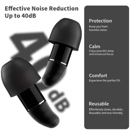 Siesoe EarPlugs for Sleeping Noise Cancelling, Reusable Silicone Ear Plugs, Noise Reduction Earbuds for Travel, Concerts, Deep Focus, Hearing Protection Headphones, 85% 40dB Noise Reduction (Black)