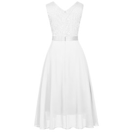 Girls Floral Lace Burdungy Dress Christmas Bridesmaid Vintage Formal Cocktail Party Swallowtail Swing Dresses 8-13 Years(White,10T)