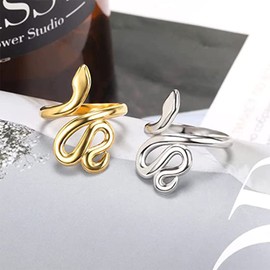 SWBRJ Twist Snake Ring for Women,14K Gold Plated Silver Punk Gothic Cocktail Party Wrap Ring Jewelry Gift for Her (Ring_E, 9)