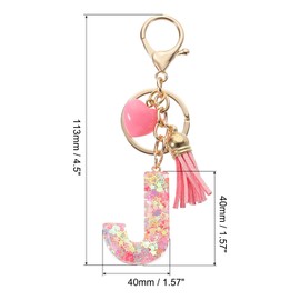PATIKIL Initial Letter Keychain, Letter J Heart Design Charm with Tassels Decorative Alphabet Pendants for Bag Backpack DIY Craft, Pink
