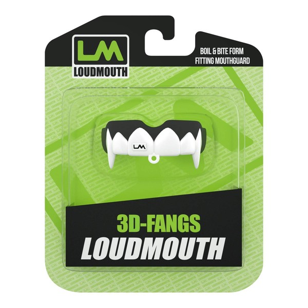 Loudmouth Sport Mouth Guard | 3D Vampire Fangs Adult & Youth Mouth Guard Sports | Boil & Bite Mouthguard for Football, Basketball, Hockey, MMA, Boxing, Lacrosse, More (3D Vampire Fangs -Black / White)