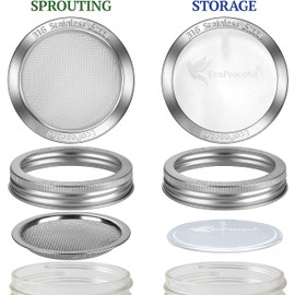 Mason Jar Sprouting Lids - 316 Surgical Stainless Steel Sprouting Lids for Wide Mouth Mason Jars- Rust-Proof, BPA-free - Curved Mesh Lids for Canning Jars (Wide Mouth)