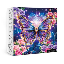 Glowing Butterfly Flower Puzzles for Adults 1000 Pieces Nature, Beautiful Galaxy Art Jigsaw Puzzles, Colorful Plant Floral Rose Puzzle