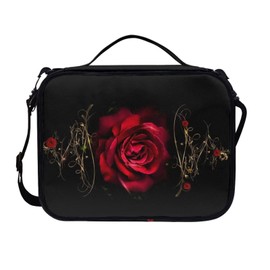 Talayituse Red Rose Print Bible Cover with Handles and Shoulder Strap, Portable Zippered Bible Carrying Case Large Size Book Cover Church Tote Bag Gift for Women Men
