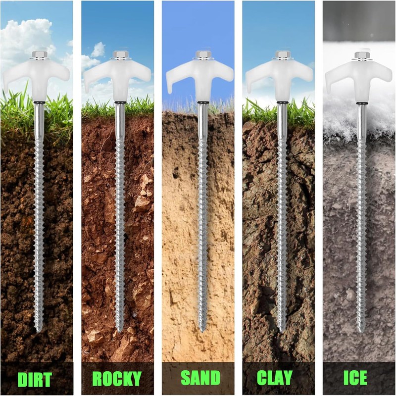 8 Pack Screw in Tent Stakes,8" Heavy Duty Glow-in-The-Dark Canopy