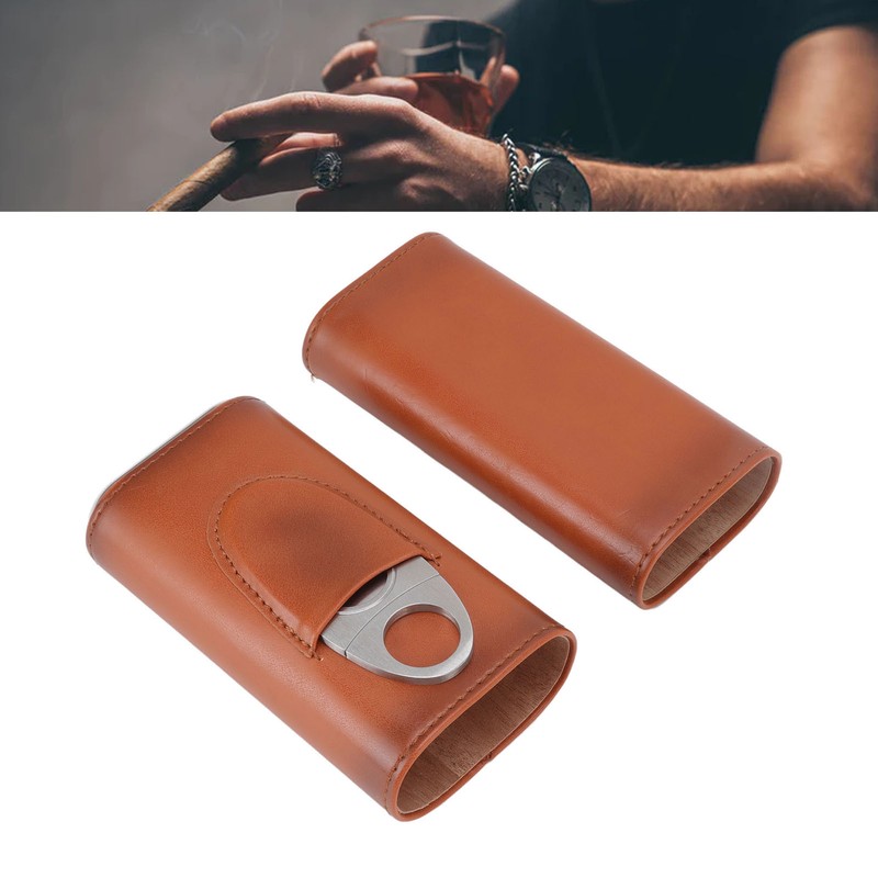 3 Finger Cigar Case Iron Cover Portable Soft Glossy Leather
