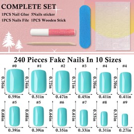 LoveOurHome 240pc Lime Blue Press on Nails Short Fake Nails Square Glue on Nail Short Colored Acrylic Nails Press ons Nail Tips Full Cover False Nail Square Artificial Fingernail with Adhesive Tab
