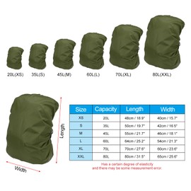 PATIKIL 35L Waterproof Backpack Rain Cover, Oxford Cloth Backpack Cover Anti-Slip Cross Buckle Straps & Drawstring Bag for Hiking Camping Traveling, S, Dark Green