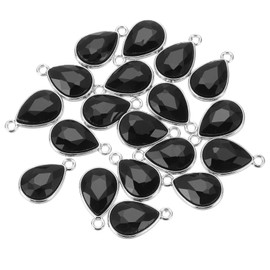 MECCANIXITY 20PCS 12x20mm Alloy Glass Crystal Teardrop Charm Jewelry Making Charm for Necklaces, Bracelets, Earrings Black
