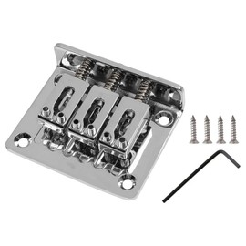 TUOREN Adjustable 3 String Guitar Hard-tail Tailpiece Bridge for Cigar Box Electric Guitar Parts Replacement Chrome