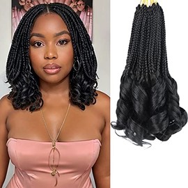 French Curly Crochet Hair for Black Women 10 Inch Goddess Box Braids Crochet Hair Pre Looped French Curly Braiding Hair Kids Crochet Hair Short French Curl Crochet Braids with Curly Ends Knotless Braids French Curls Braids Layered Hair Extensions(1B)