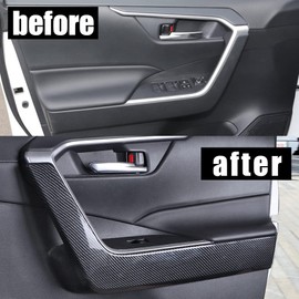 ERIDANUS Auto Accessories Fit for RAV4 2024 2023 2022 2021 2020 2019 Car Door Lower Armrest Stripe Cover Trim (Black Carbon Fiber Style) ABS 4 PCS