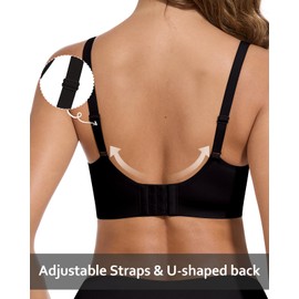 WOWENY Deep V Bras for Women No Underwire Wireless Push Up Bra Comfort Bralettes Seamless Plunge Bra with Support Black L