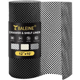BALEINE Cabinet Liner, Drawer Liner, Shelf Liners for Kitchen Cabinets Non-Ahesive, Non-Slip Protect Desks, Cupboard, Drawers, Shelves, Tableware (12 in x 10 Ft, Black)