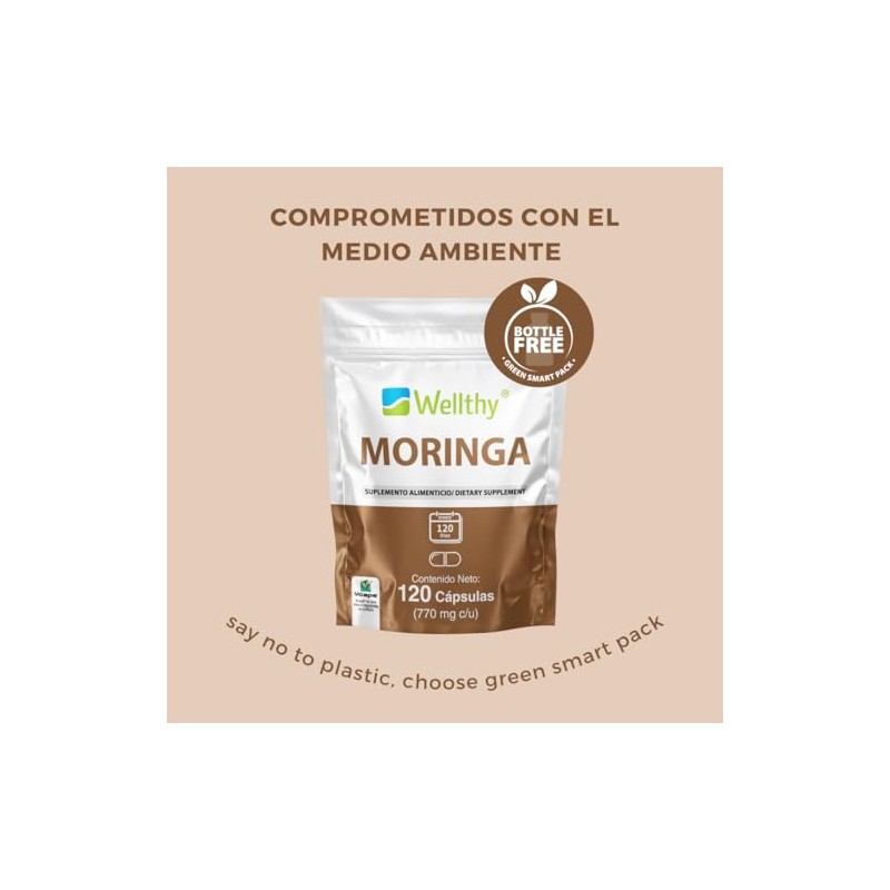 Wellthy Moringa 120 Cápsulas 400mg. 100 Pura, 100 Natural, 4