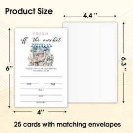 Bridal Shower Invitations with Envelopes, Fresh Off The Market, 25 Fill In Florist Themed Invites for Mr and Mrs New Couples, Wedding & Bridal Shower Party Favor Decorations -N18