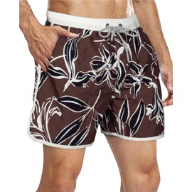 SURF CUZ Mens Swim Trunks 5 Inch Swimming Shorts for Men Vintage Board Shorts with Mesh Lining 80s 90s Retro Swim Shorts Quick Dry Beach Shorts,05 Retro Floral,XS